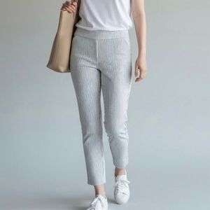 Hilary Radley S Tan White Striped Stretchy Dress Pants Coastal Preppy Boardwalk